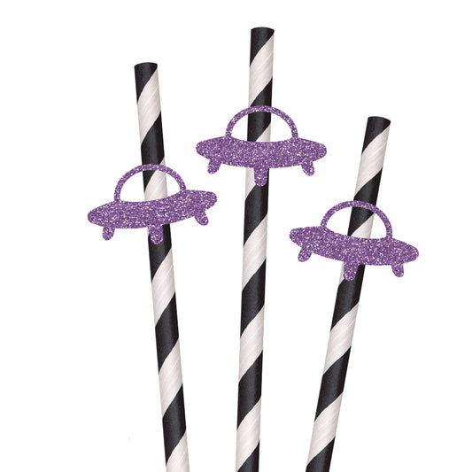 Glitter Flying Saucer Party Straws - Set of 10
