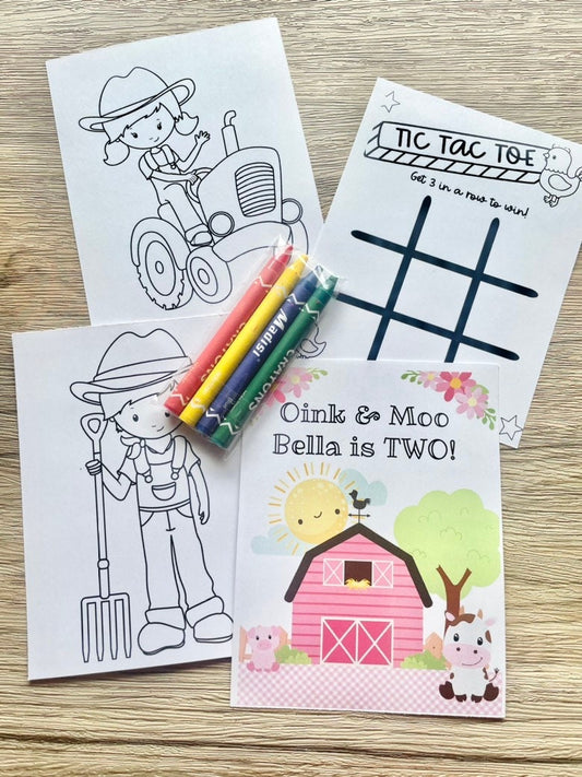 Personalized Farm Coloring Kit Favors - Pink version