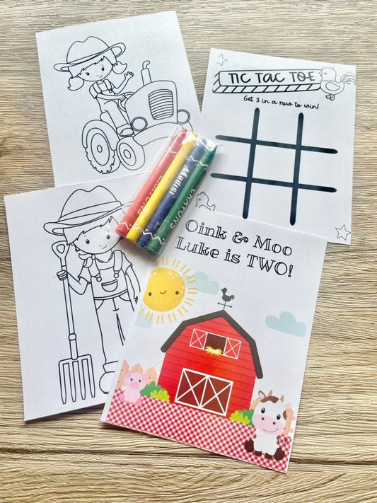 Personalized Farm Coloring Kit Favors - Red Version