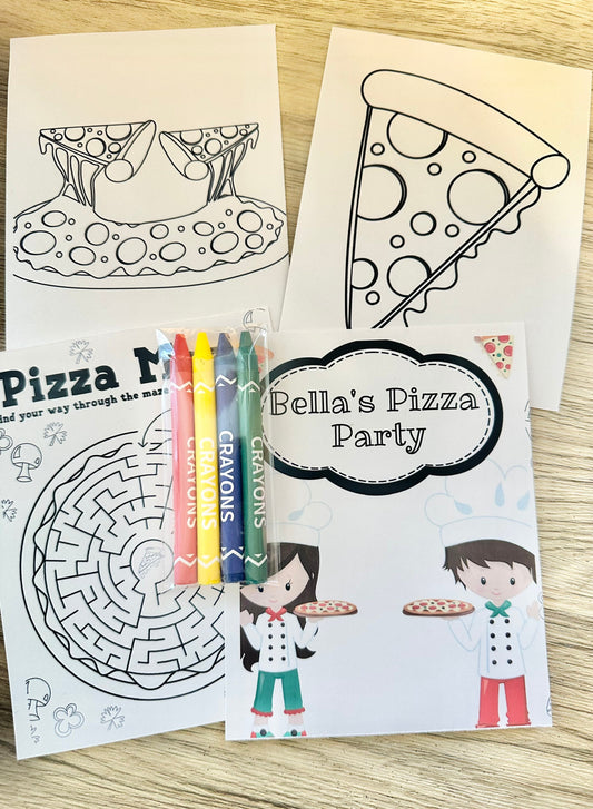 Personalized Pizza Party Coloring Kit Favors