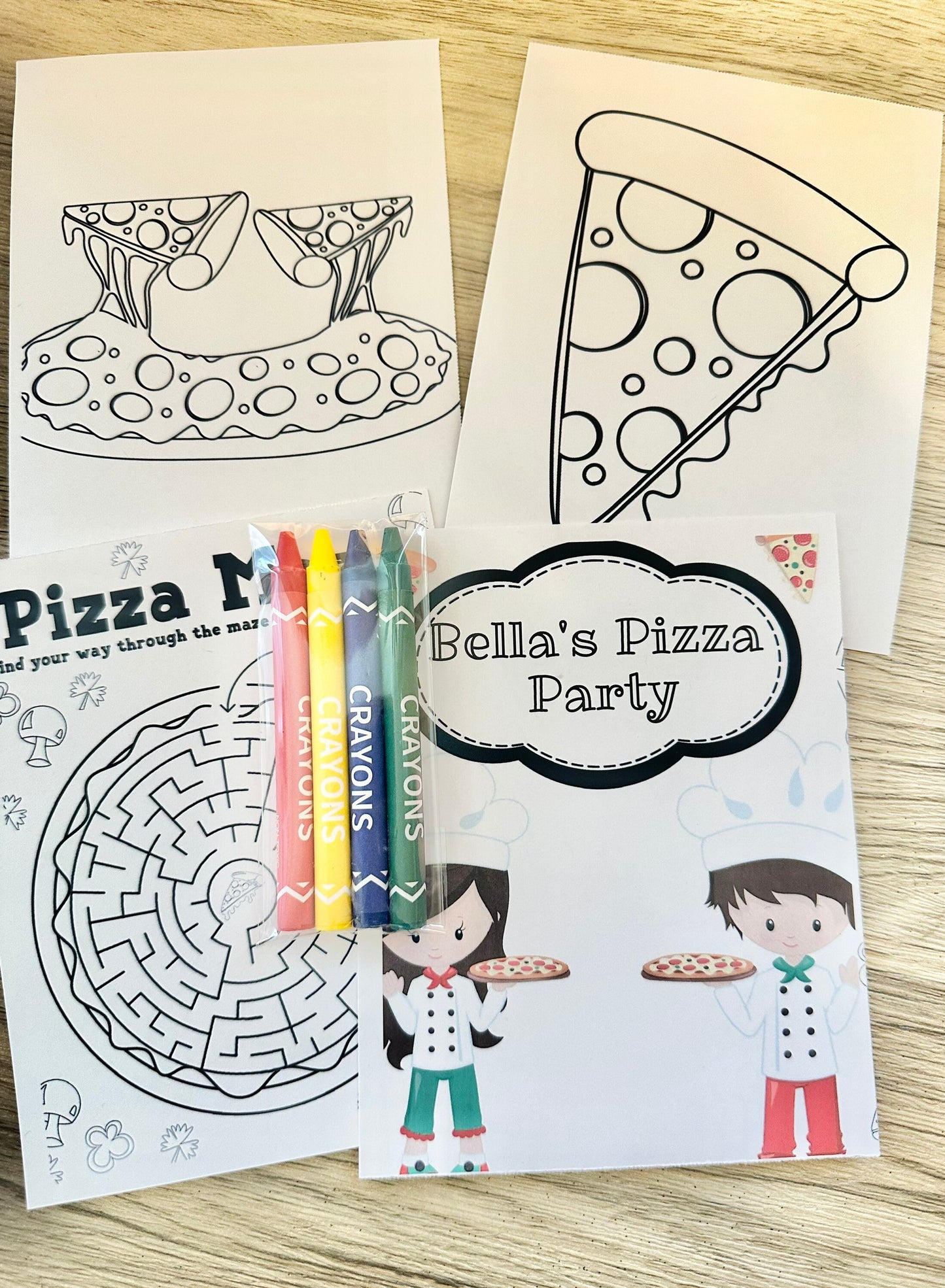 Personalized Pizza Party Coloring Kit Favors
