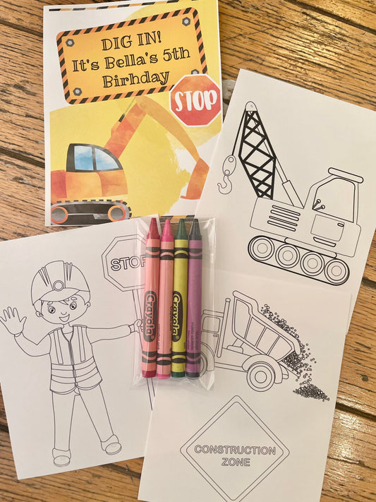 Personalized Construction Coloring Kit Favors