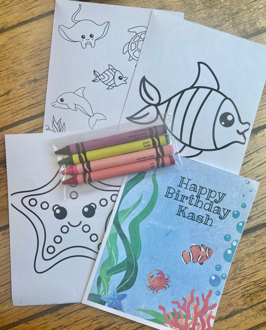Personalized Under The Sea Coloring Kit Favors