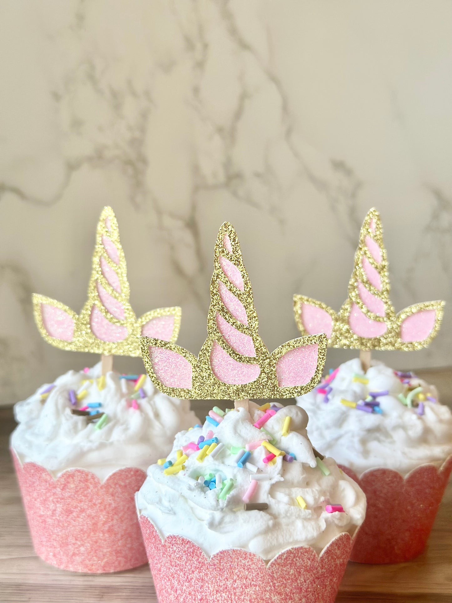 Glitter Unicorn Horn Cupcake Toppers - Set of 12