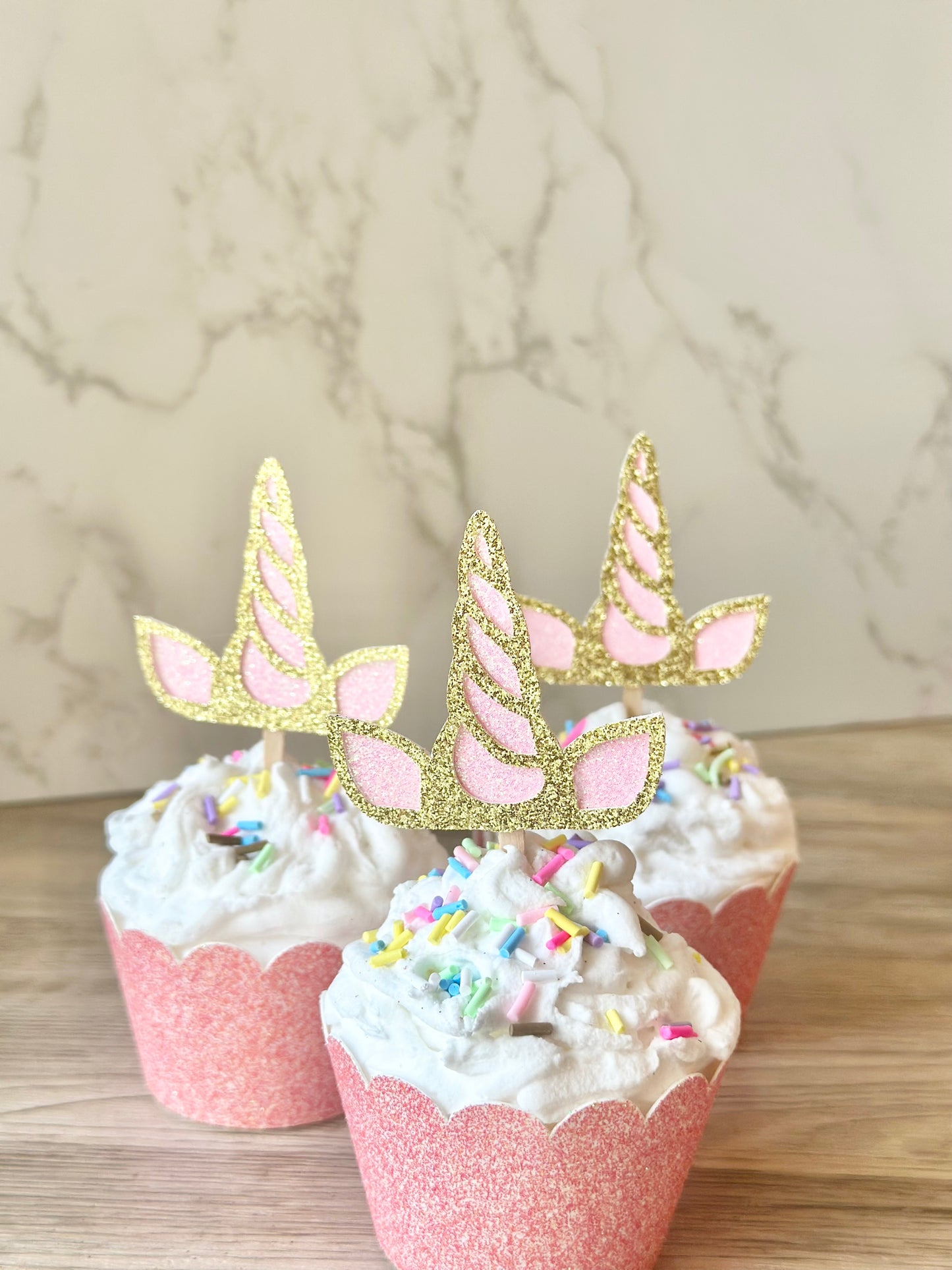 Glitter Unicorn Horn Cupcake Toppers - Set of 12