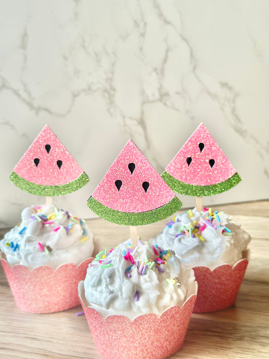 Watermelon Cupcake Toppers - Set of 12