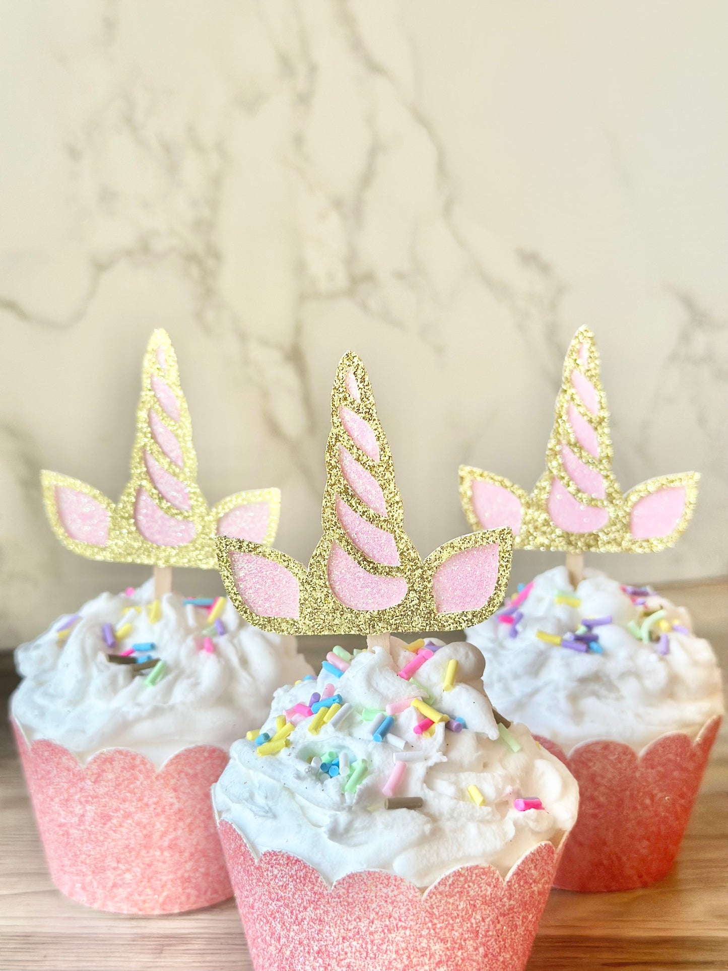 Glitter Unicorn Horn Cupcake Toppers - Set of 12