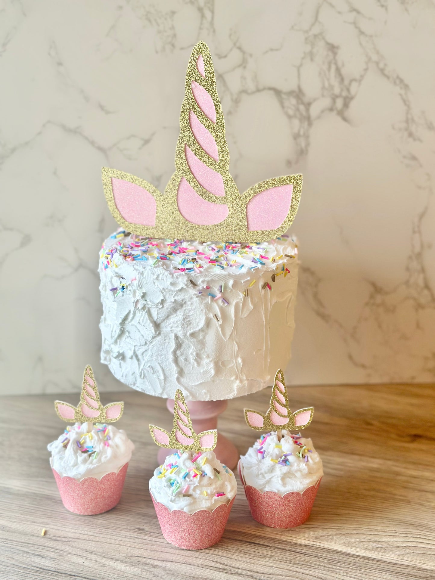 Glitter Unicorn Horn Cupcake Toppers - Set of 12