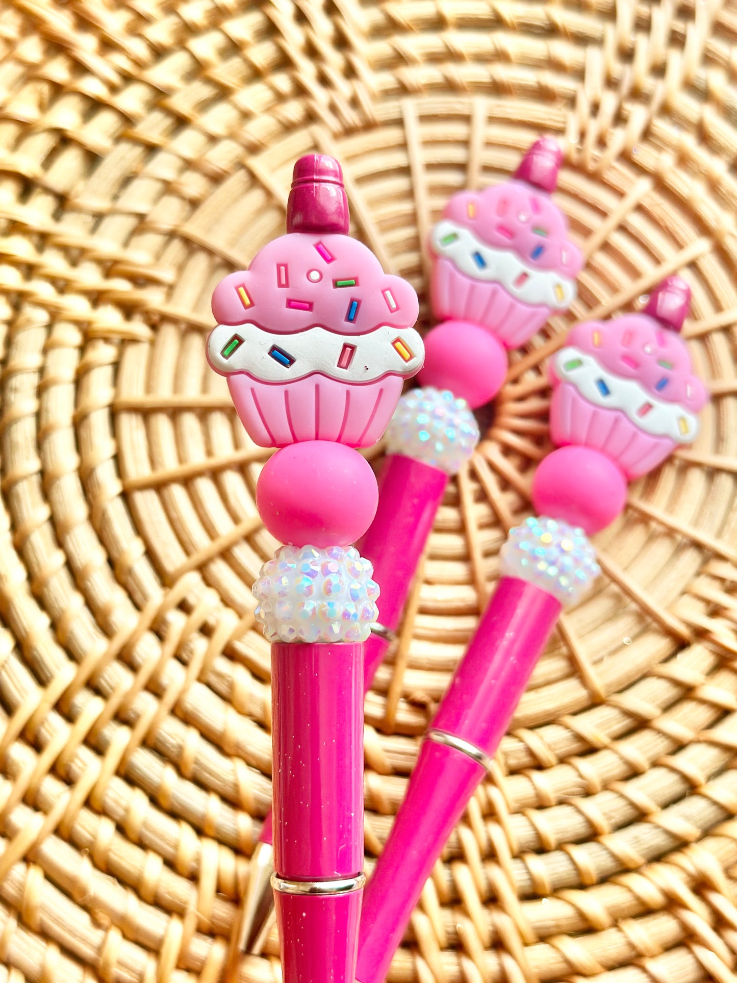 Hot Pink Cupcake Beaded Pen