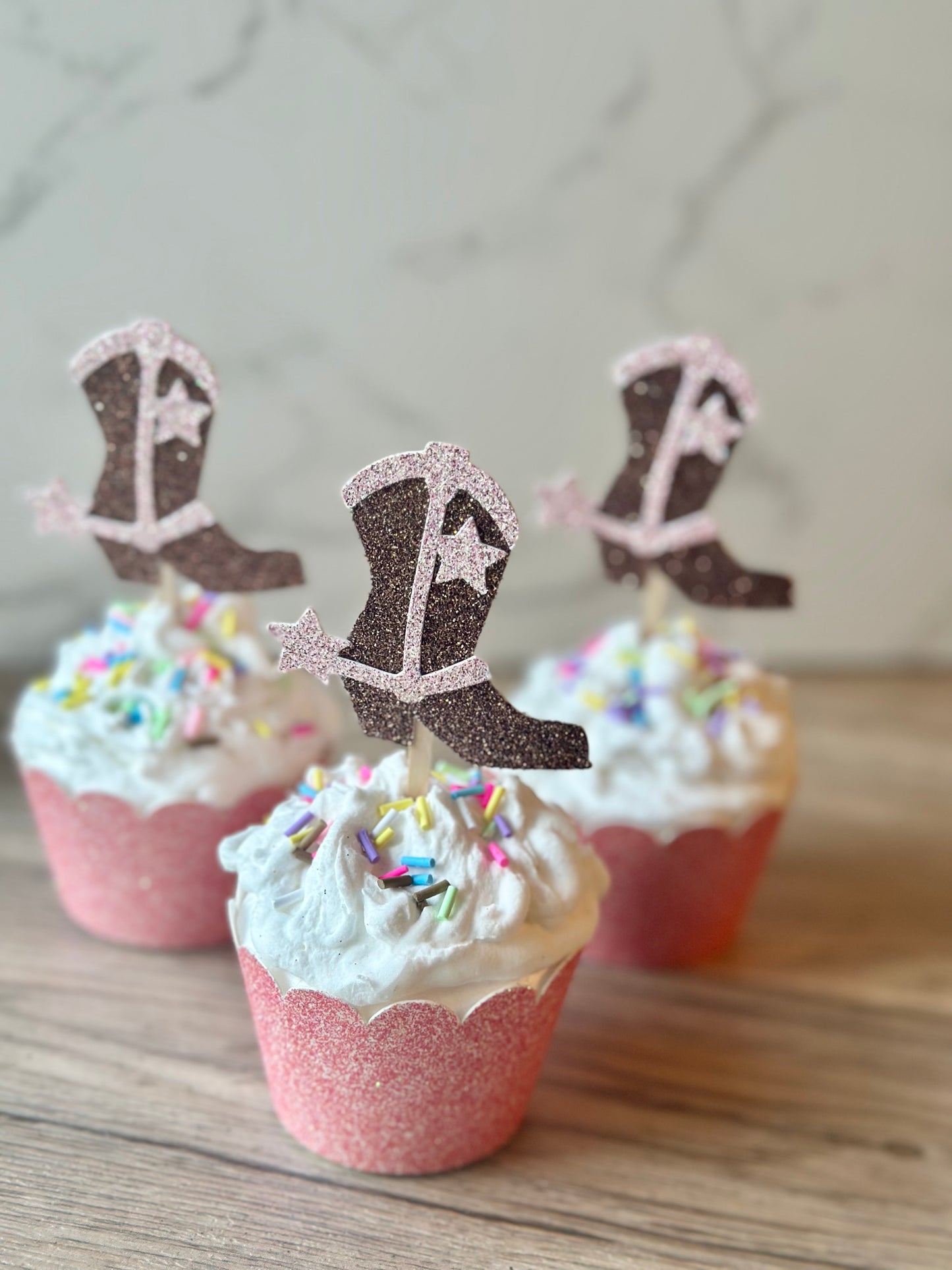 Cowgirl Boot Cupcake Toppers - Set of 12