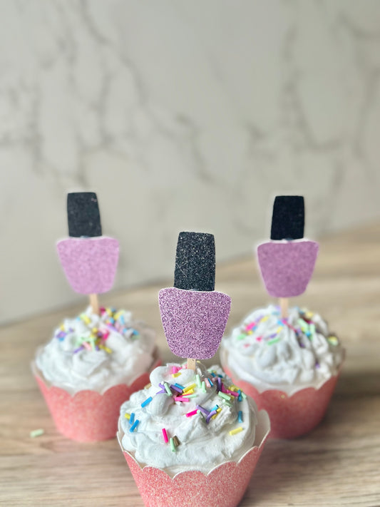 READY TO SHIP Glitter Nail Polish Cupcake Toppers