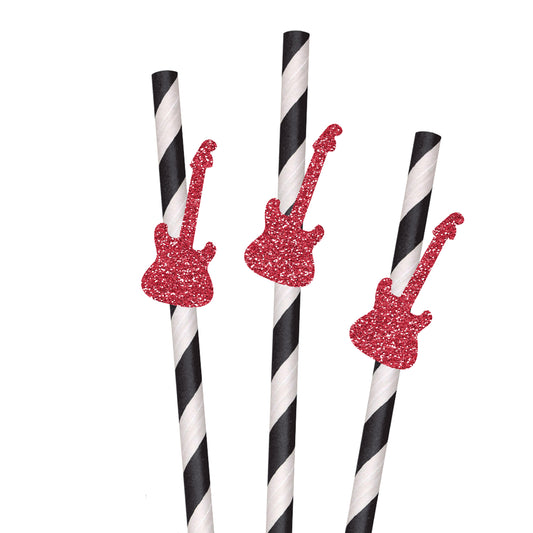 Rock N Roll Guitar Party Straws - Set of 10