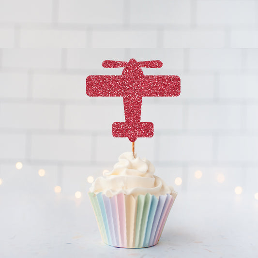 Glitter Vintage Airplane Cupcake Toppers