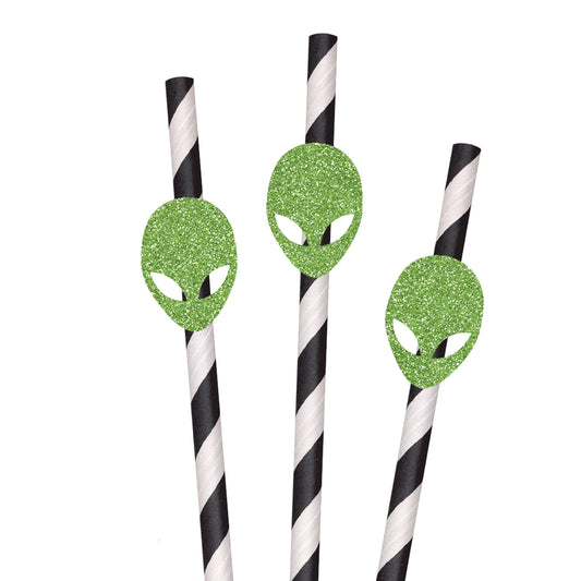 Glitter Alien Party Straws - Set of 10