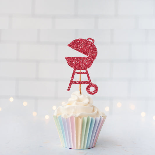 Glitter BBQ Grill Cupcake Toppers