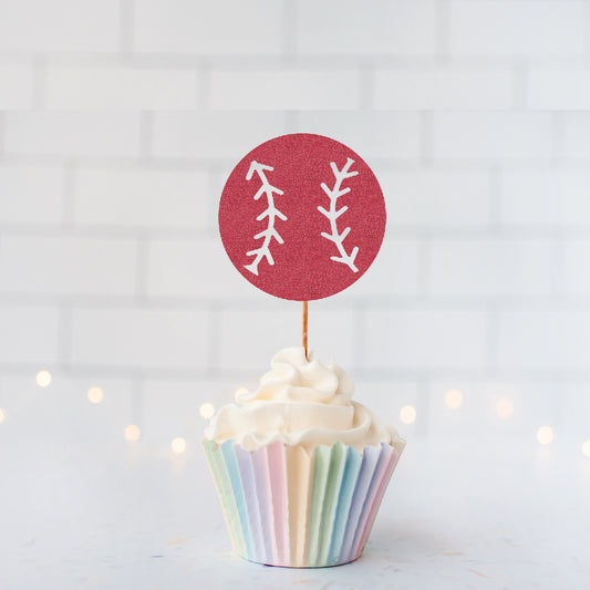 Glitter Baseball Cupcake Toppers