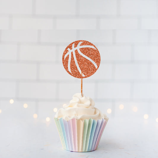 Glitter Basketball Cupcake Toppers