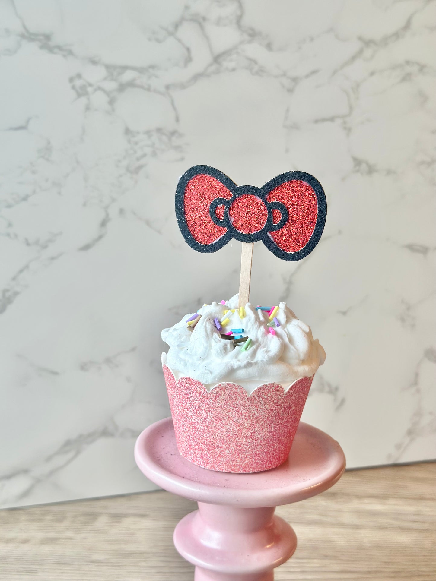 Kitty Bow Cupcake Toppers - Set of 12