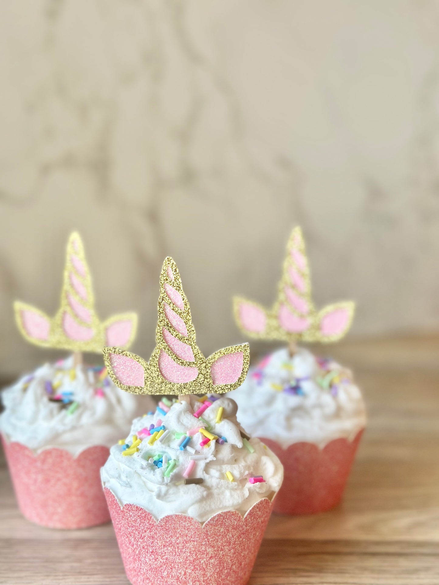 Glitter Unicorn Horn Cupcake Toppers - Set of 12