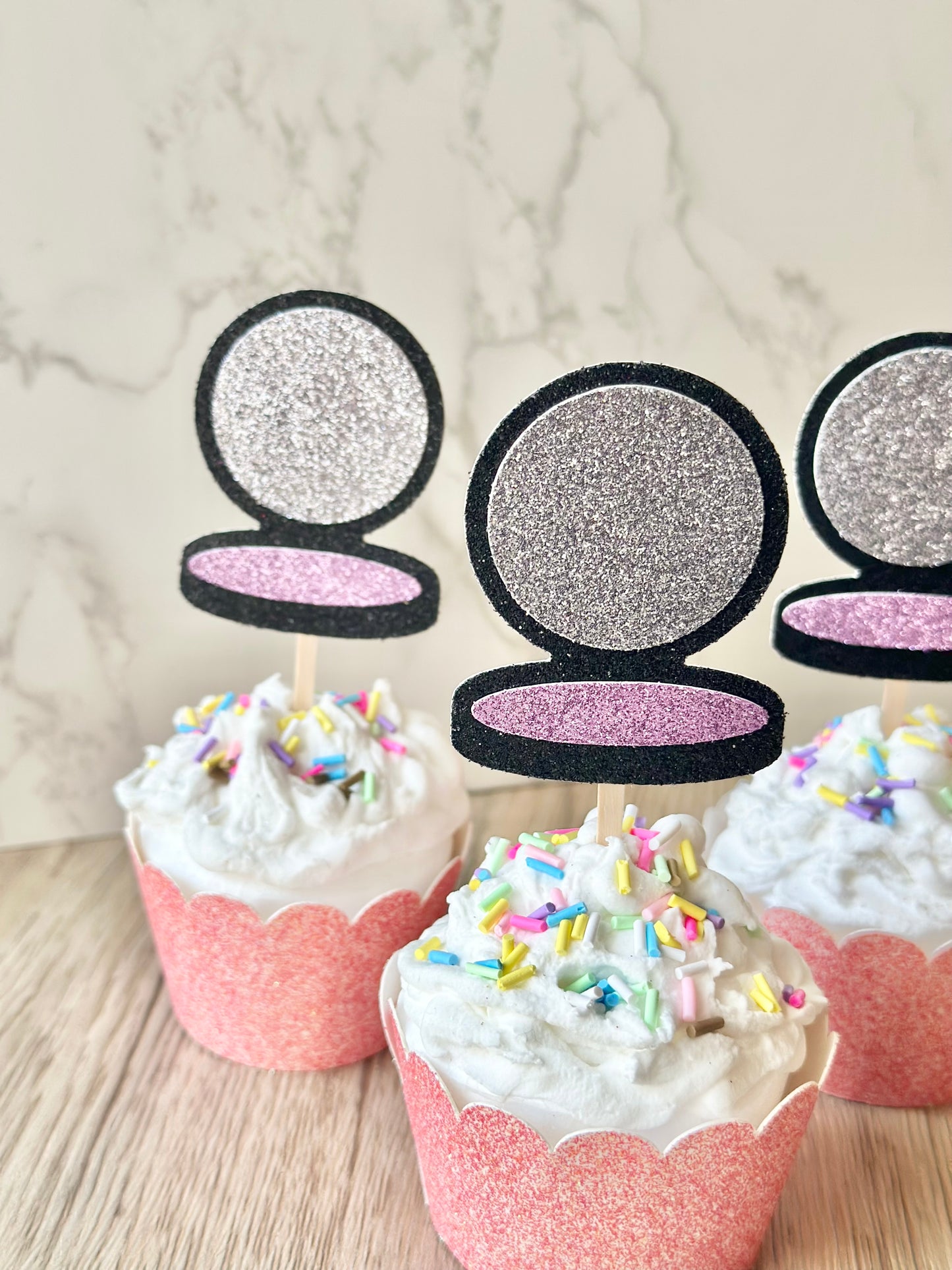 Makeup Compact Cupcake Toppers - Set of 12