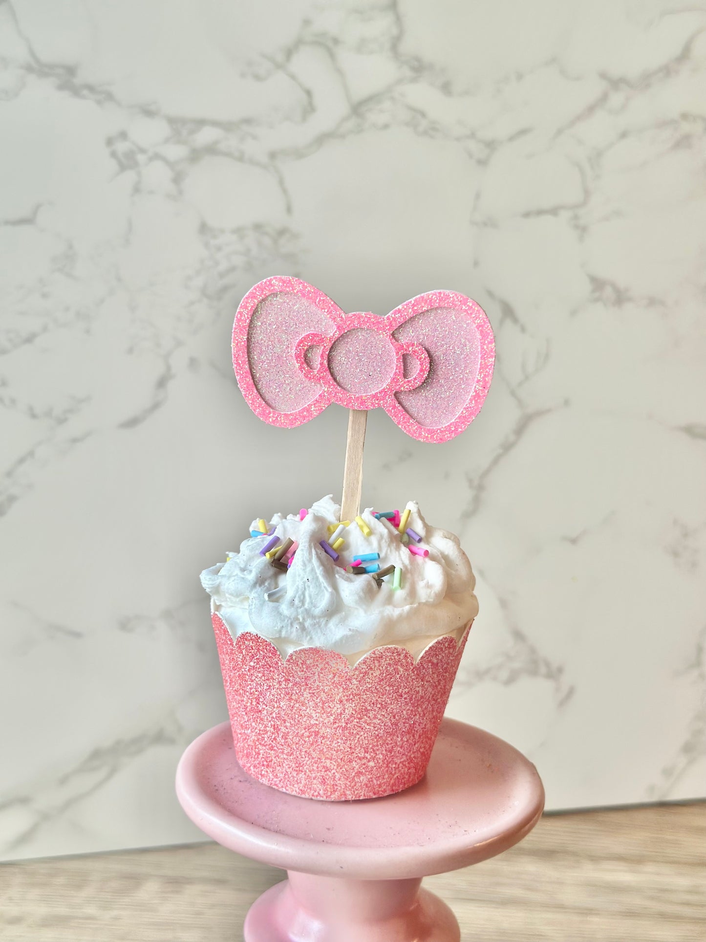 Kitty Bow Cupcake Toppers - Set of 12