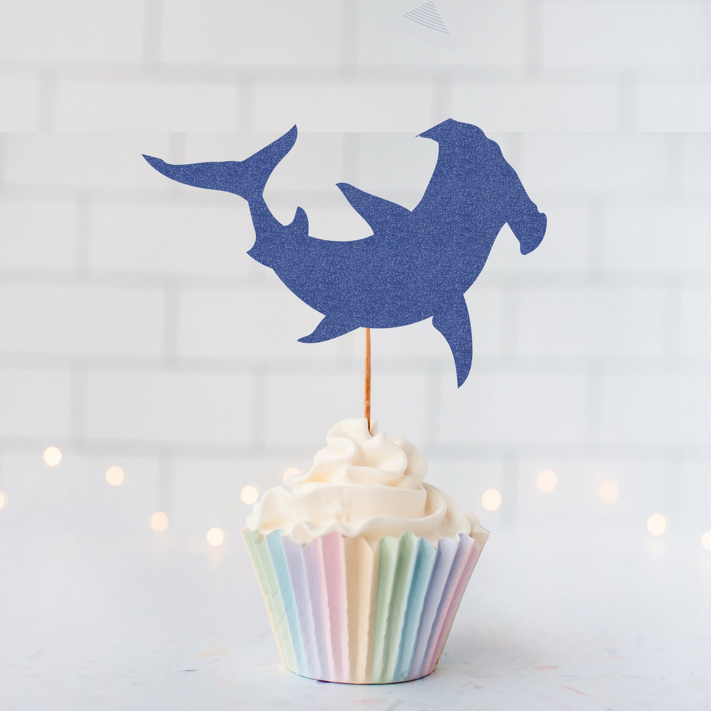 Glitter Hammerhead Shark Cupcake Toppers