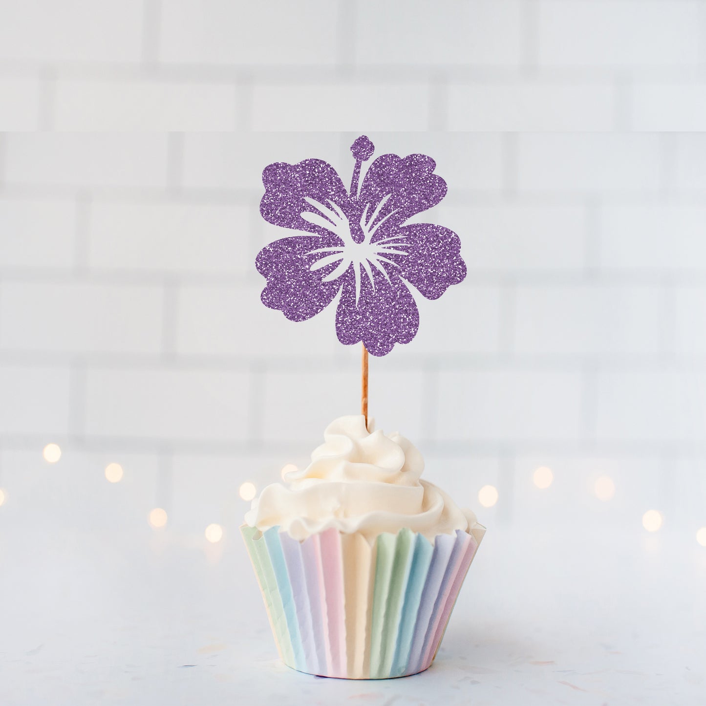 Glitter Hibiscus Cupcake Toppers