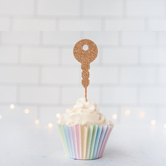 READY TO SHIP - Glitter Key Cupcake Toppers