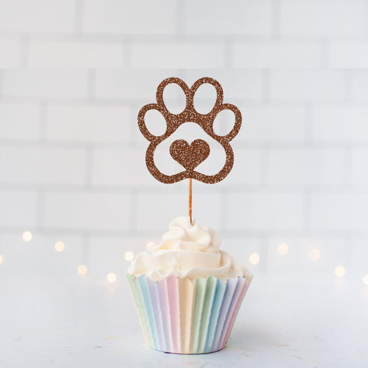 READY TO SHIP - Glitter Paw Print Cupcake Toppers