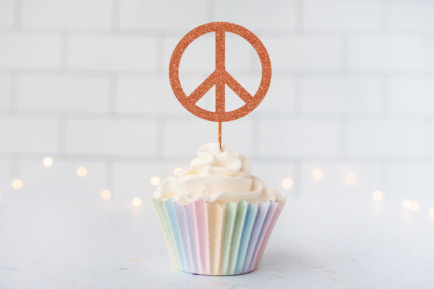 Glitter Peace Sign Cupcake Toppers