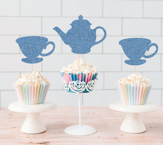 Glitter Tea Time Cupcake Toppers