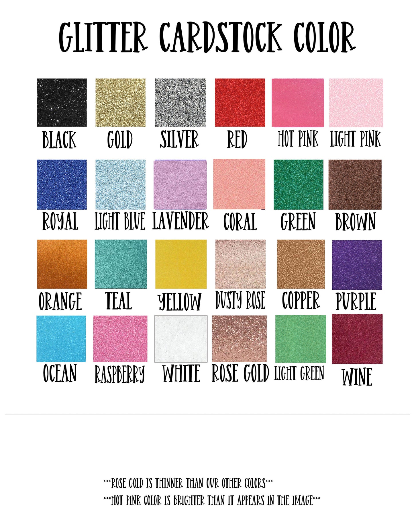 a poster with different colors of glitter cardstock color