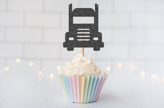 Glitter Big Rig Truck Cupcake Toppers