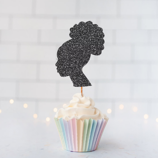 Glitter Afro Girl Cupcake Toppers