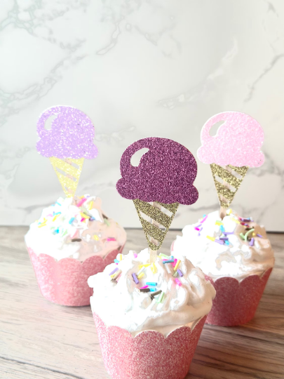 Ice Cream Party Cupcake Toppers - Set of 12