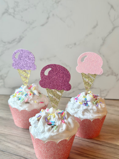 Ice Cream Party Cupcake Toppers - Set of 12