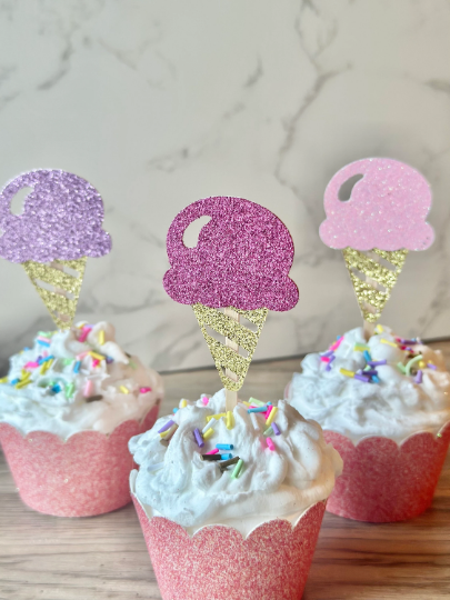 Ice Cream Party Cupcake Toppers - Set of 12