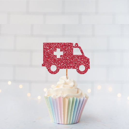 Glitter Ambulance Cupcake Toppers