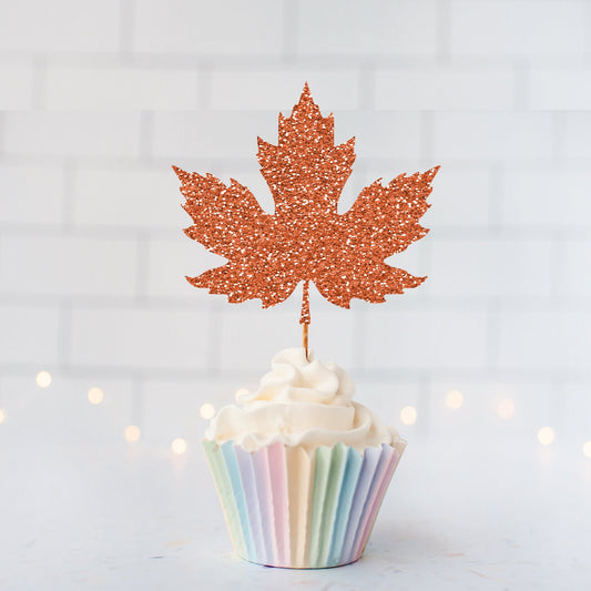 Glitter Autumn Leaf Cupcake Toppers Cupcake Toppers