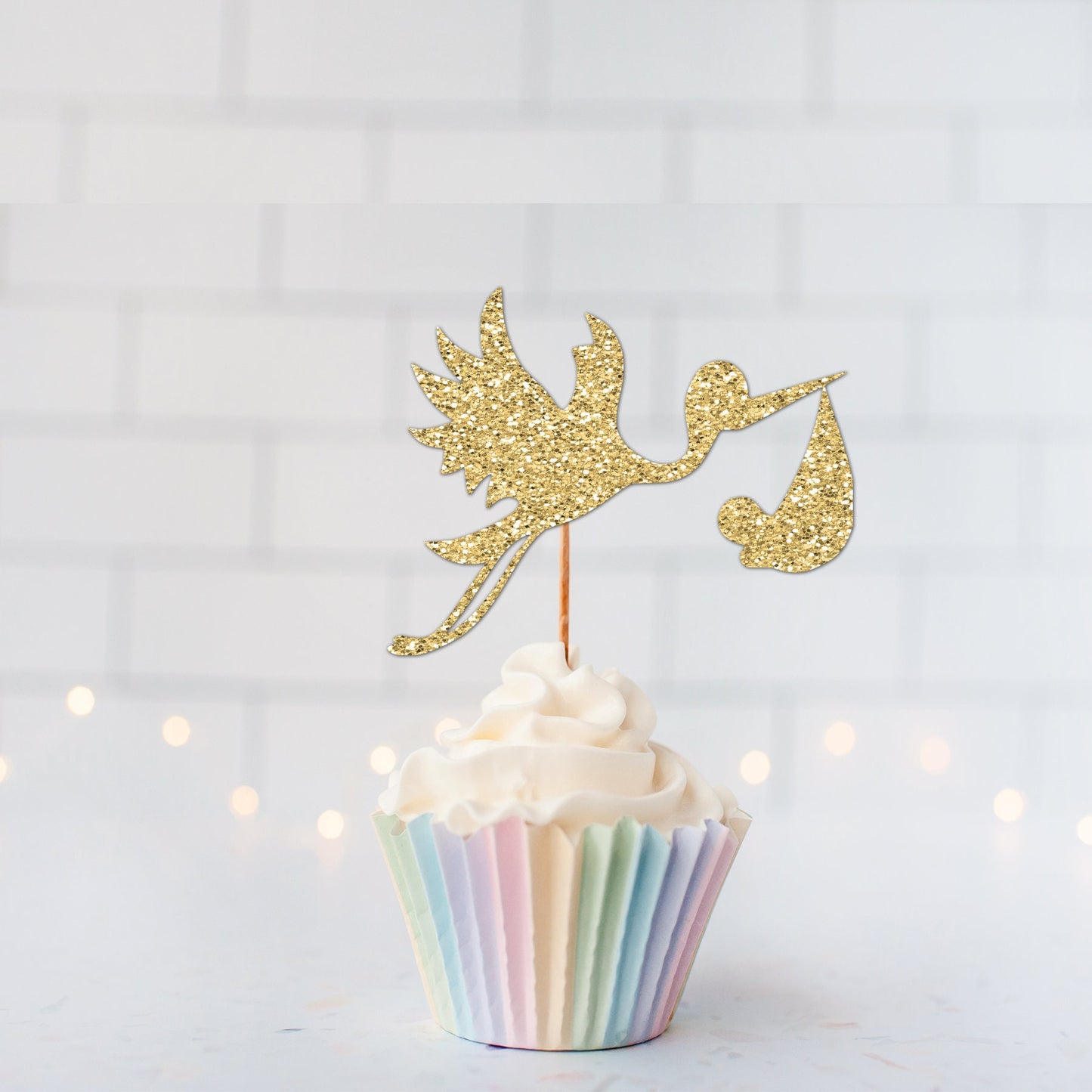 Glitter Stork Cupcake Toppers