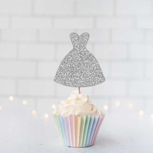 Glitter Wedding Dress Cupcake toppers