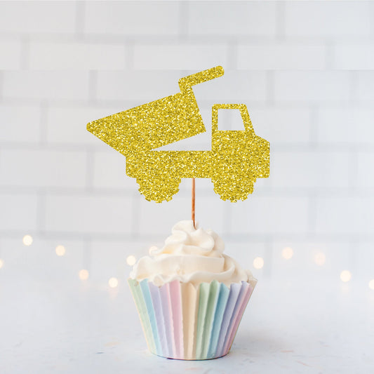 READY TO SHIP Glitter Dump Truck Cupcake Toppers