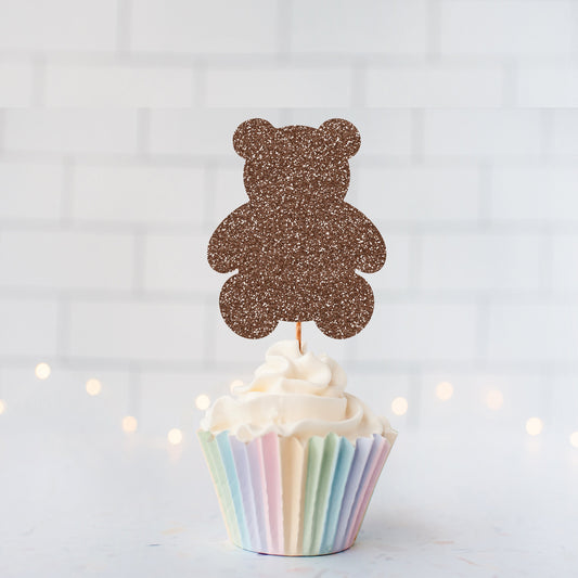 Glitter Teddy Bear Cupcake toppers