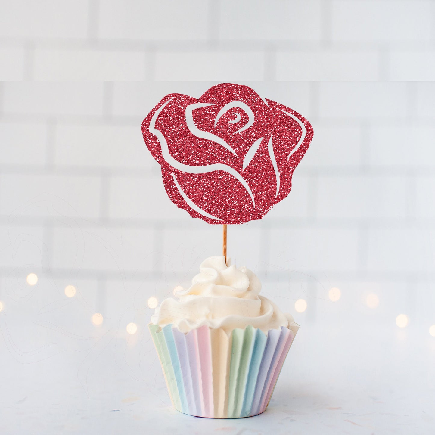 Glitter Rose Cupcake toppers