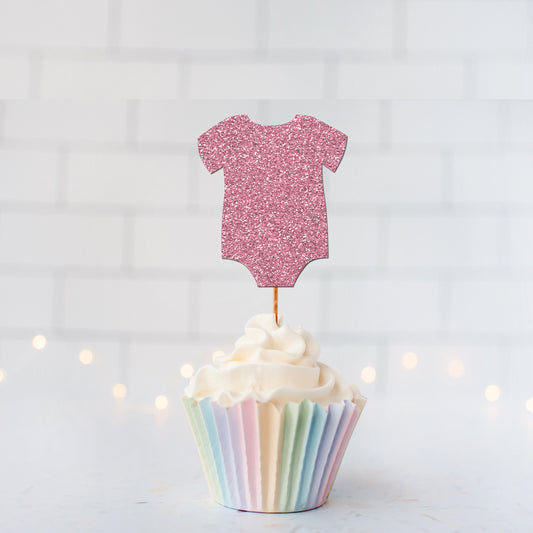 Glitter Baby Bodysuit Cupcake Toppers