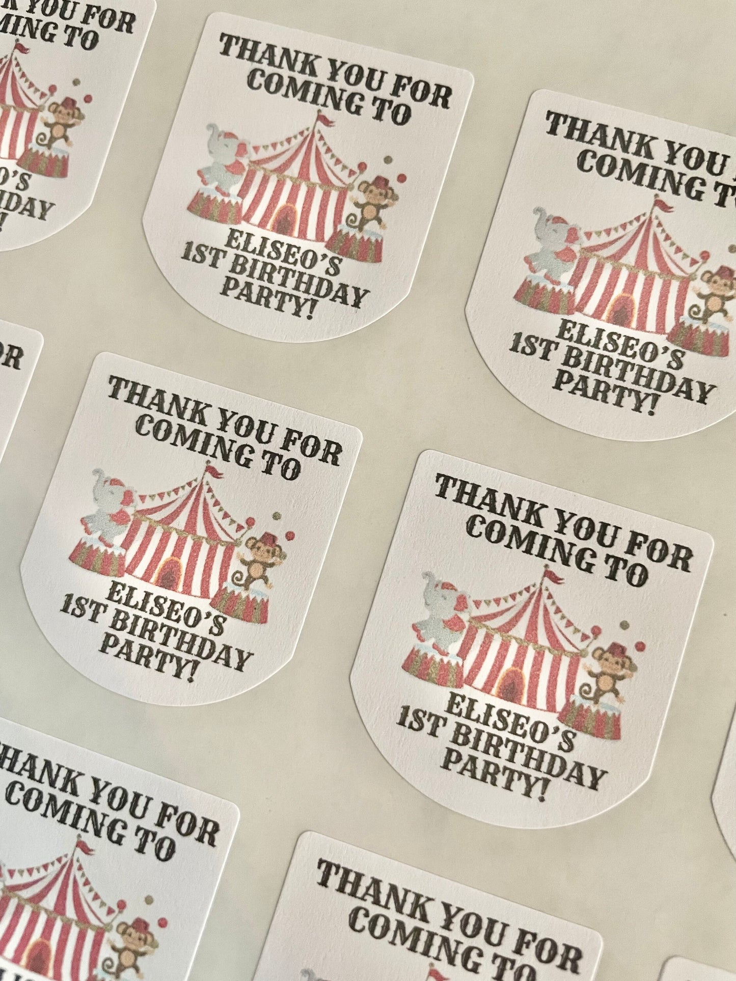 Circus Party Favor Labels - Labels ONLY