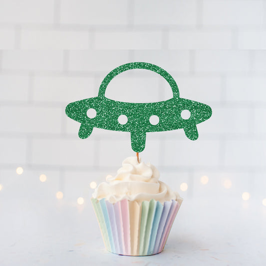 READY TO SHIP Flying Saucer Cupcake Toppers