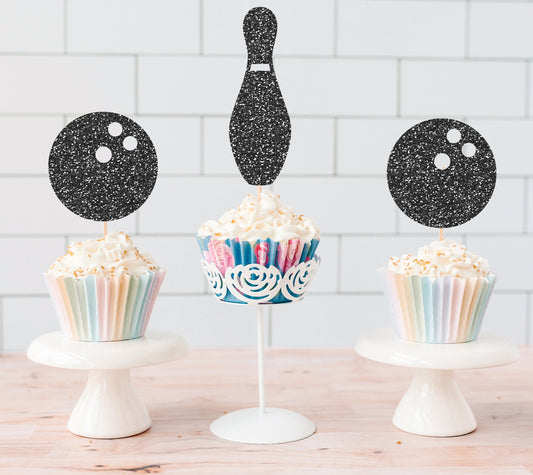 Glitter Bowling Cupcake Toppers