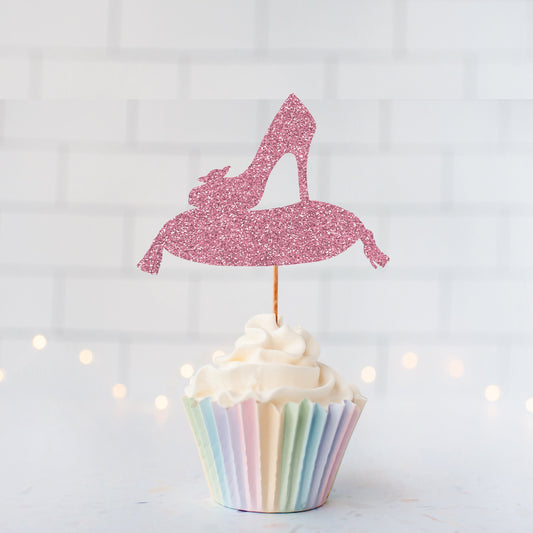 READY TO SHIP Glitter Glass Slipper Cupcake Toppers