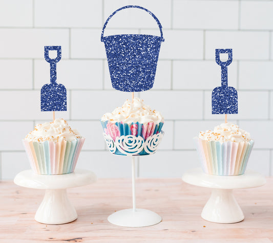 Glitter Beach Pail and Shovel Cupcake Toppers